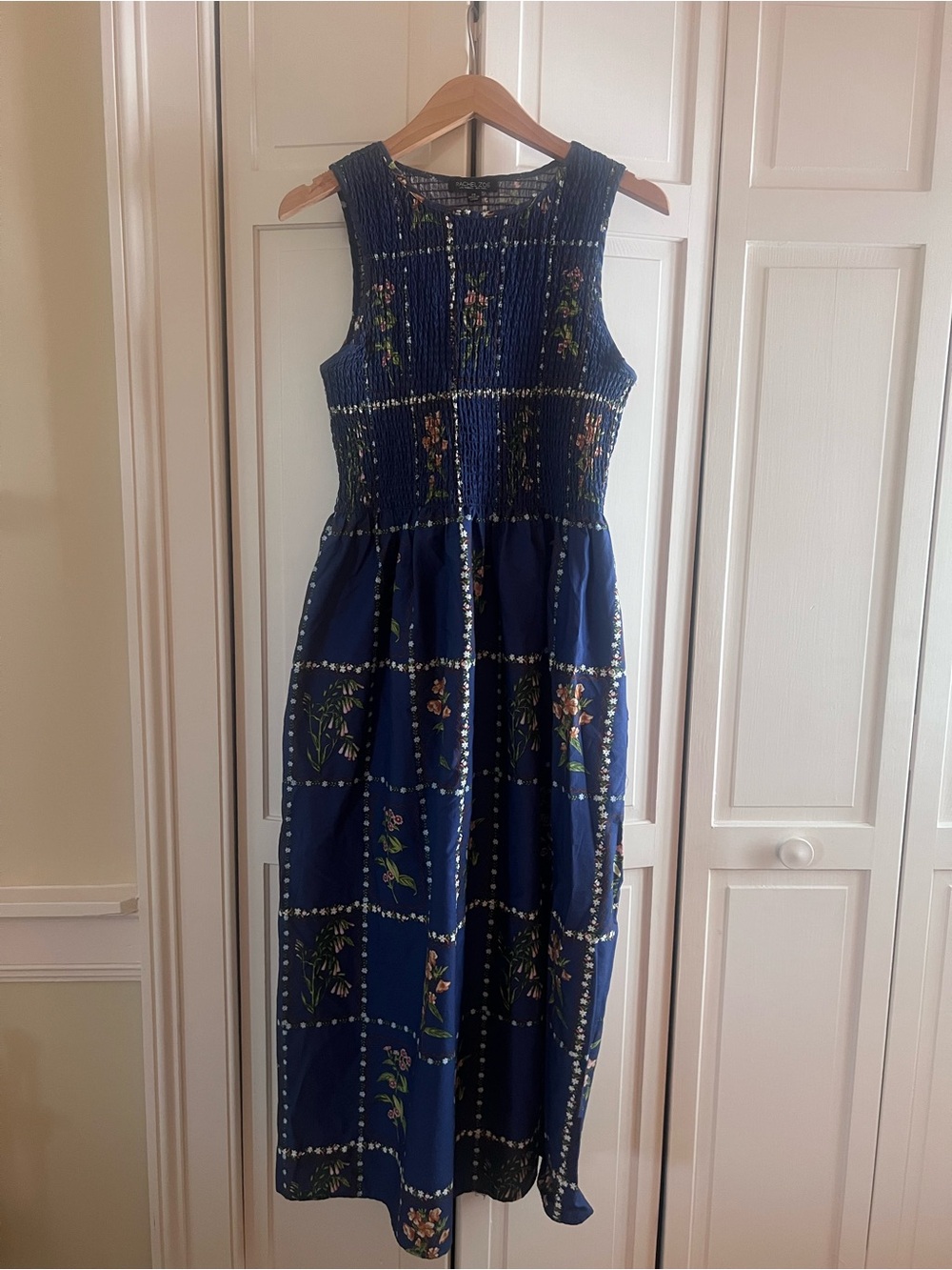 Rachel Zoe Navy Sleeveless Floral Grid Midi Dress